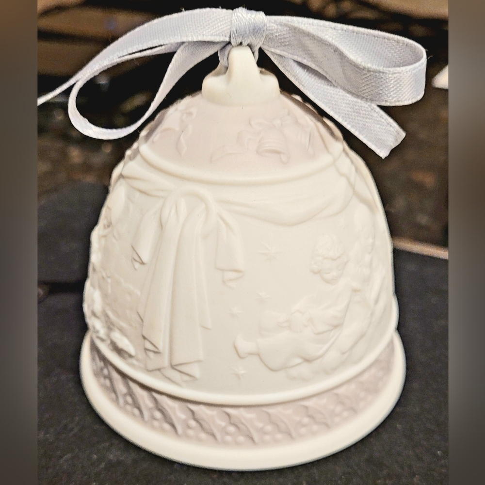 Lladro Vintage Ceramic Decorative Bell Ornament with Lavender Ribbon